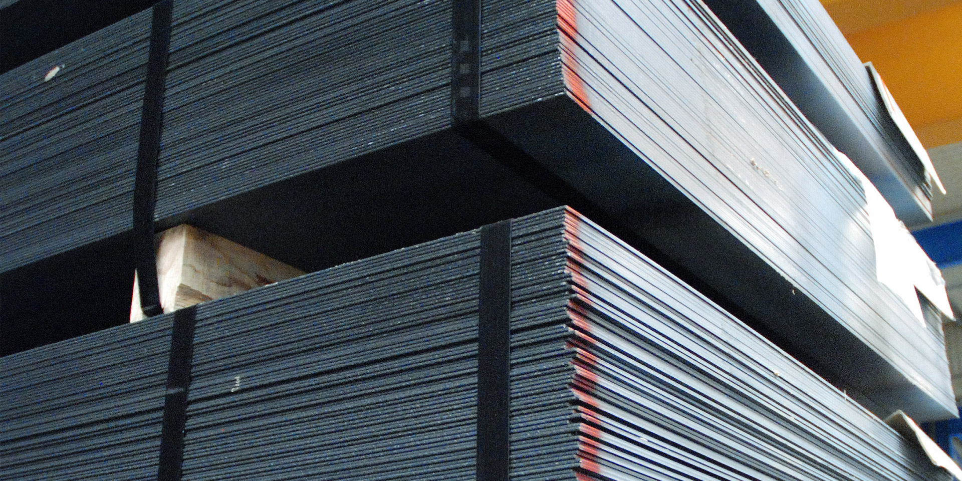 Thin steel plates on a rack